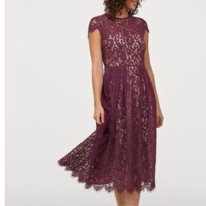 H&M Maddi lace dress aubergine cap sleeve XS